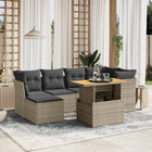 7-delige Loungeset met kussens poly rattan grijs