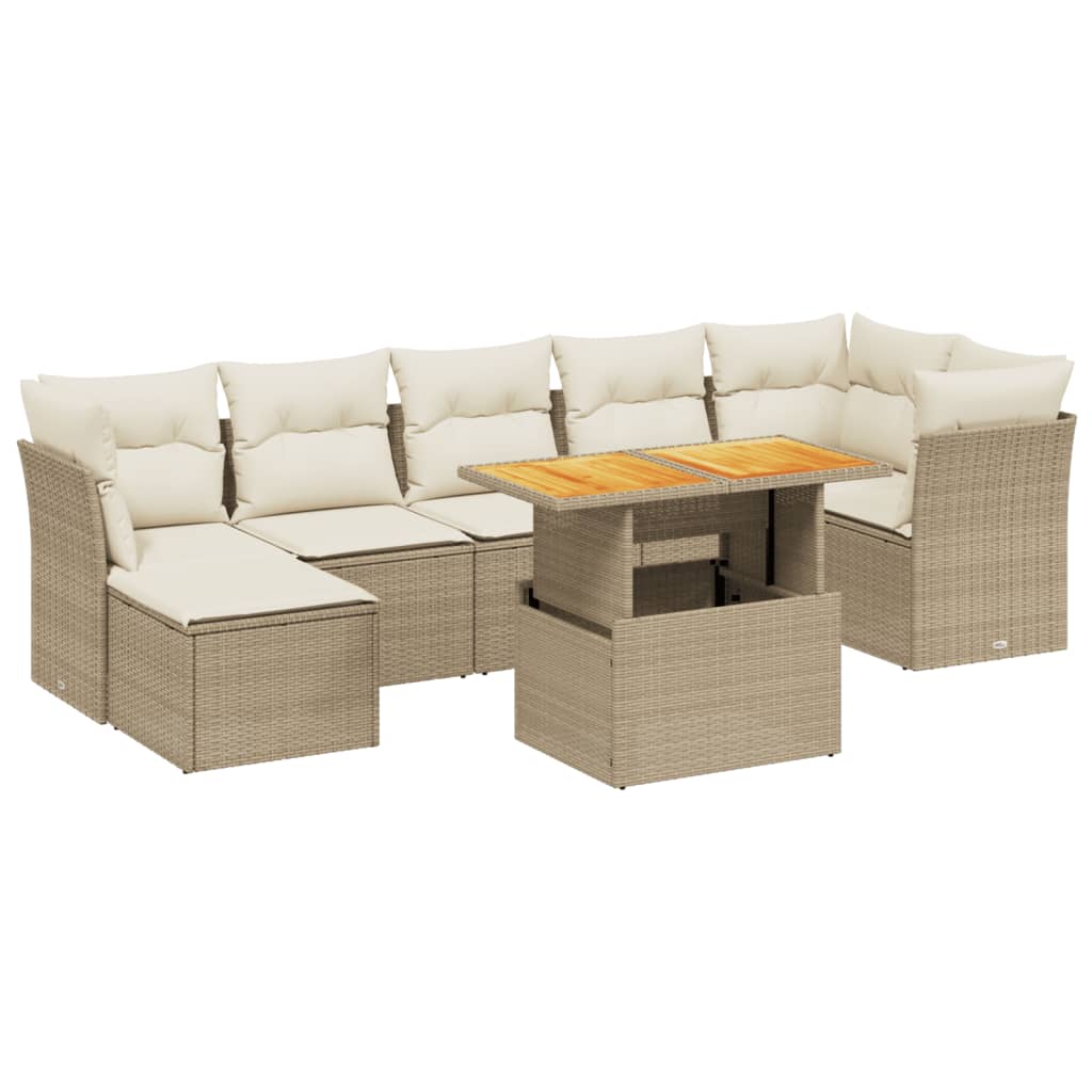 8-delige Loungeset met kussens poly rattan beige