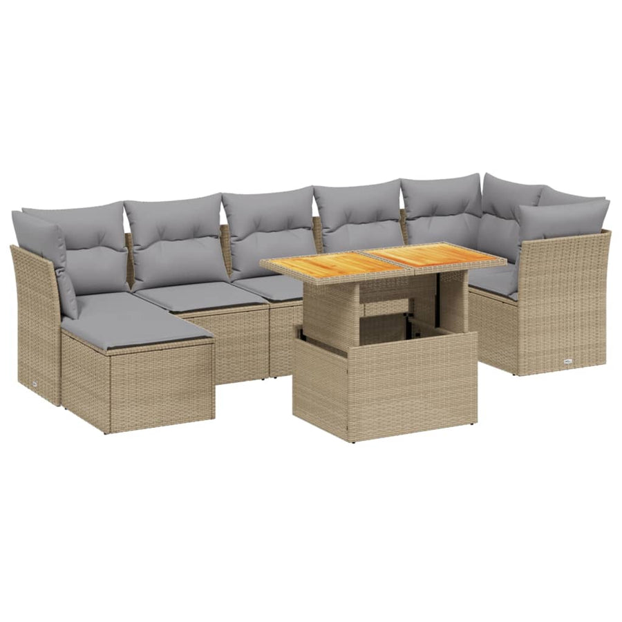 8-delige Loungeset met kussens poly rattan beige