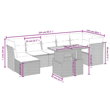 8-delige Loungeset met kussens poly rattan beige