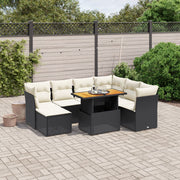 Loungeset 8-delig poly rattan zwart met kussens