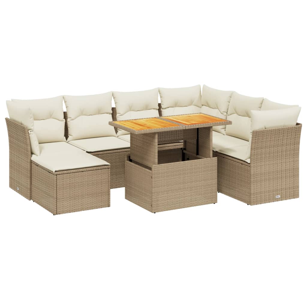 8-delige Loungeset met kussens poly rattan beige