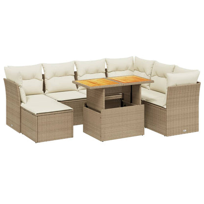 8-delige Loungeset met kussens poly rattan beige
