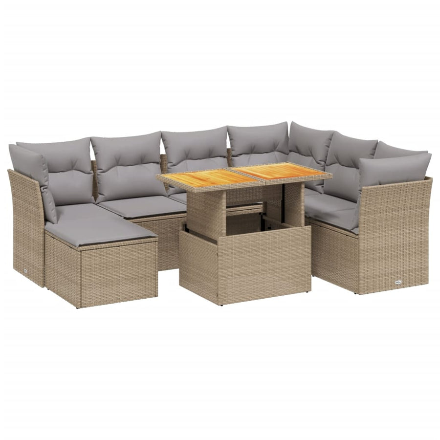 8-delige Loungeset met kussens poly rattan beige