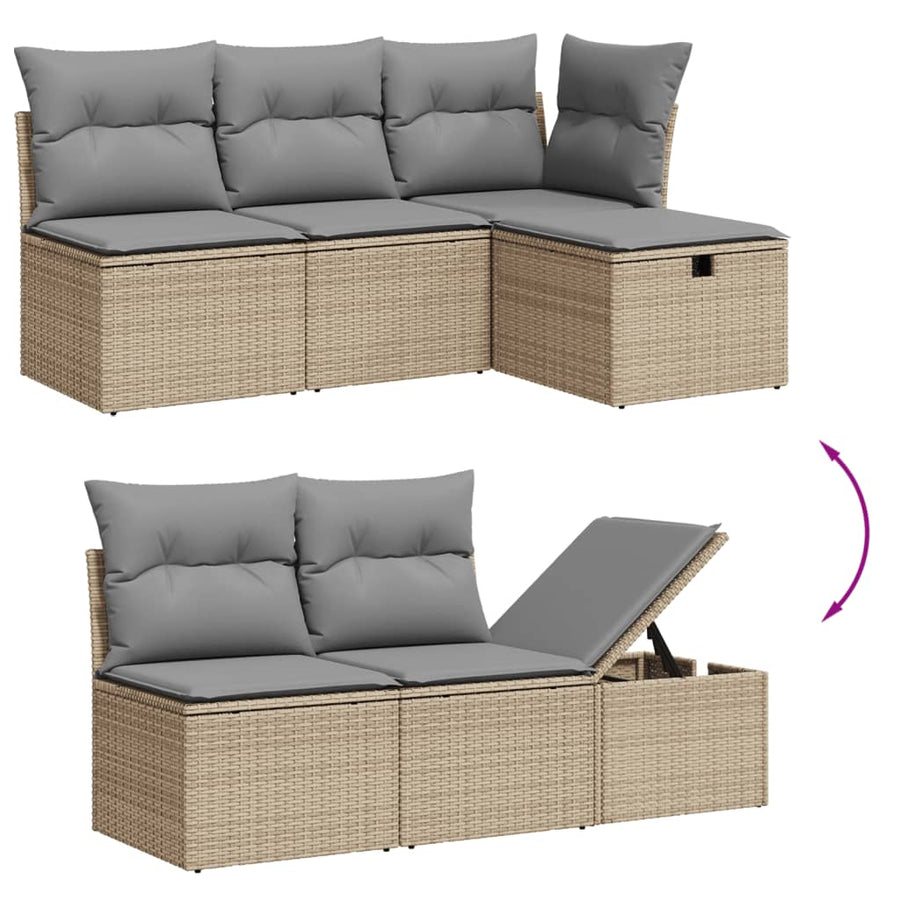 8-delige Loungeset met kussens poly rattan beige
