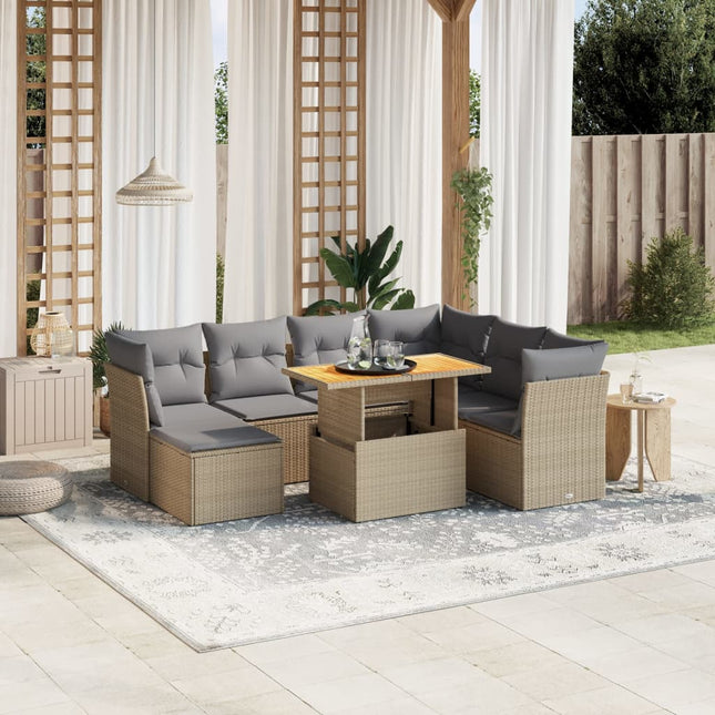 8-delige Loungeset met kussens poly rattan beige