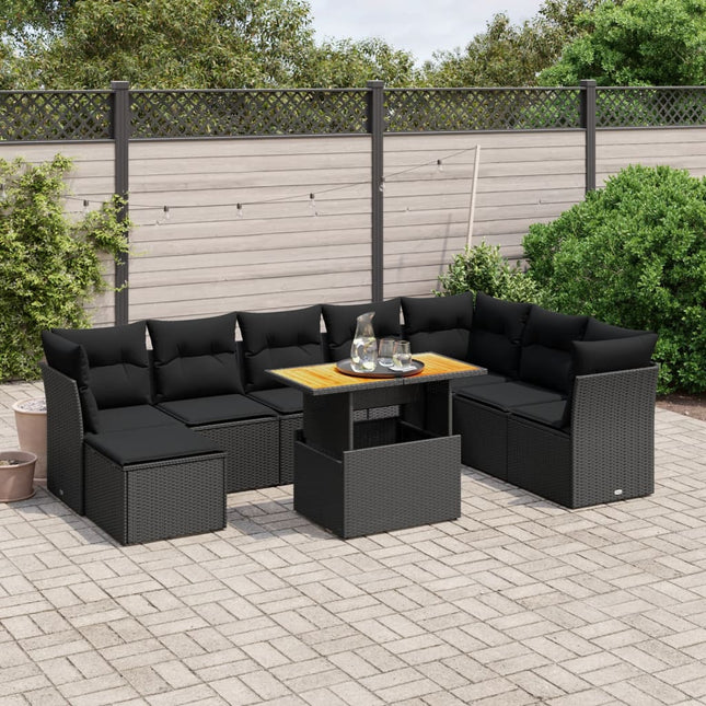 9-Delige Loungeset Met Kussens Poly Rattan Zwart