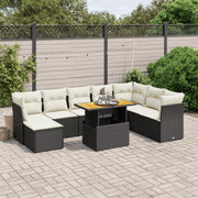 Loungeset poly rattan 9-delig zwart