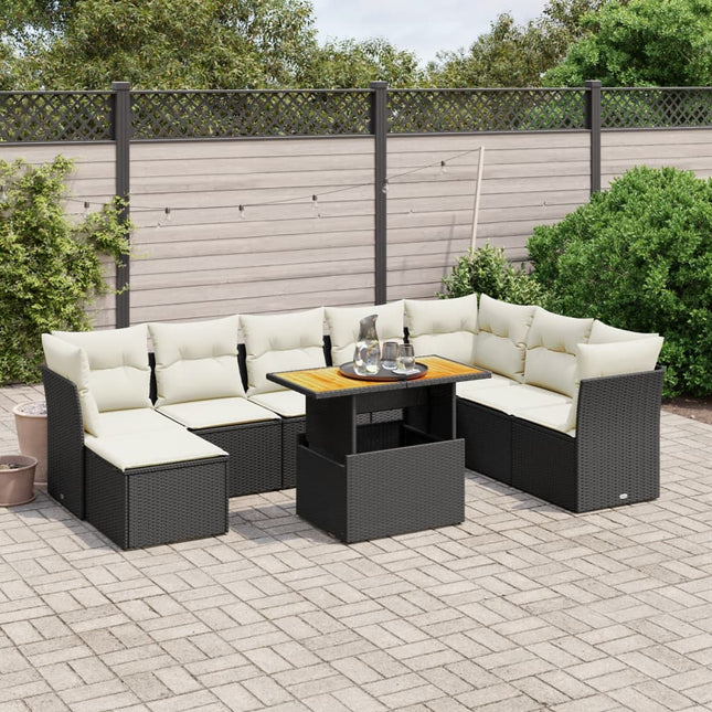 9-Delige Loungeset Met Kussens Poly Rattan Zwart