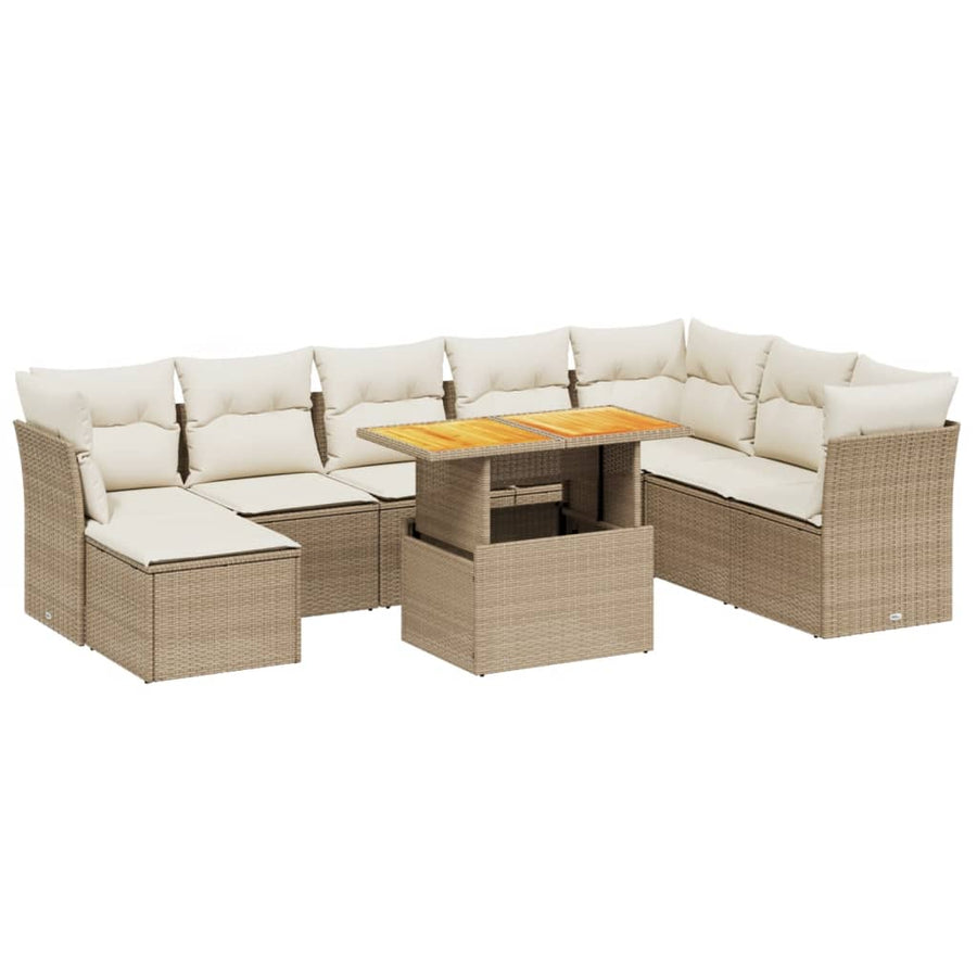 9-delige Loungeset met kussens poly rattan beige