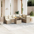 9-delige Loungeset met kussens poly rattan beige