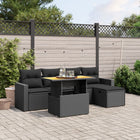 6-piece Lounge Set with cushions poly rattan black