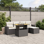 6-piece Lounge Set with cushions poly rattan black