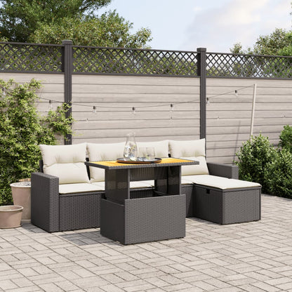 6-Delige Loungeset Met Kussens Poly Rattan Zwart