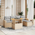 6-piece Lounge Set with cushions poly rattan beige