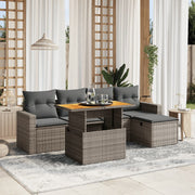 Loungeset 6-delig poly rattan grijs