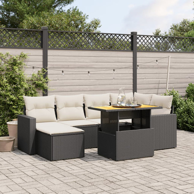 7-Delige Loungeset Met Kussens Poly Rattan Zwart