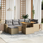 7-delige Loungeset met kussens poly rattan beige