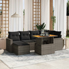 7-delige Loungeset met kussens poly rattan grijs