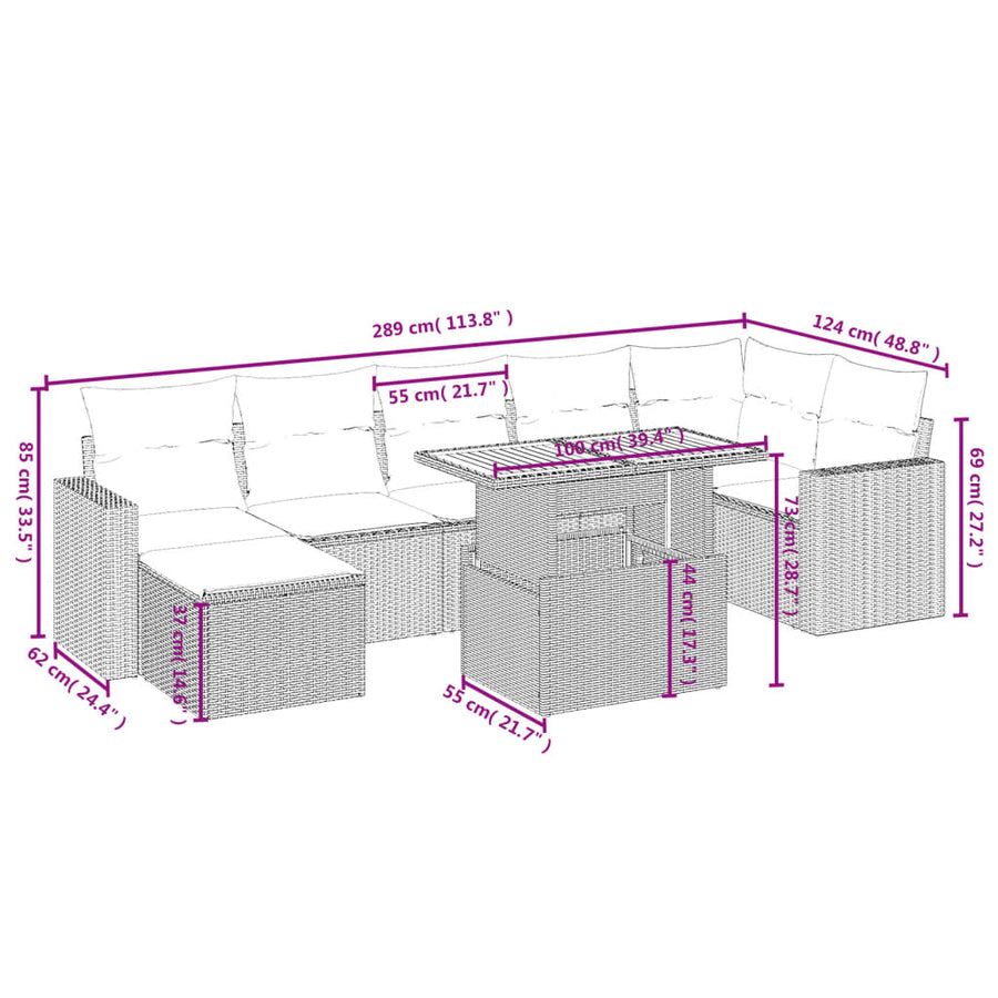 8-Delige Loungeset Met Kussens Poly Rattan Zwart