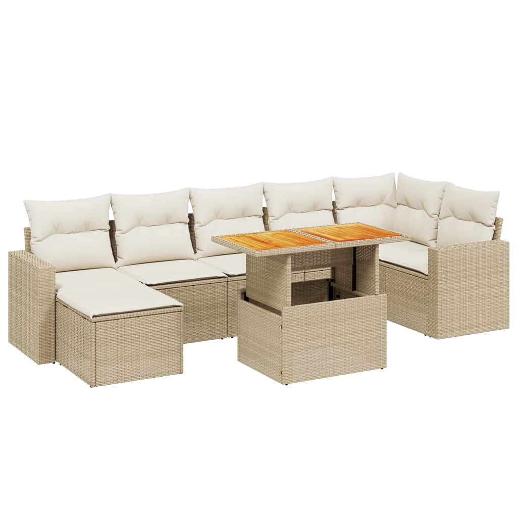 8-delige Loungeset met kussens poly rattan beige