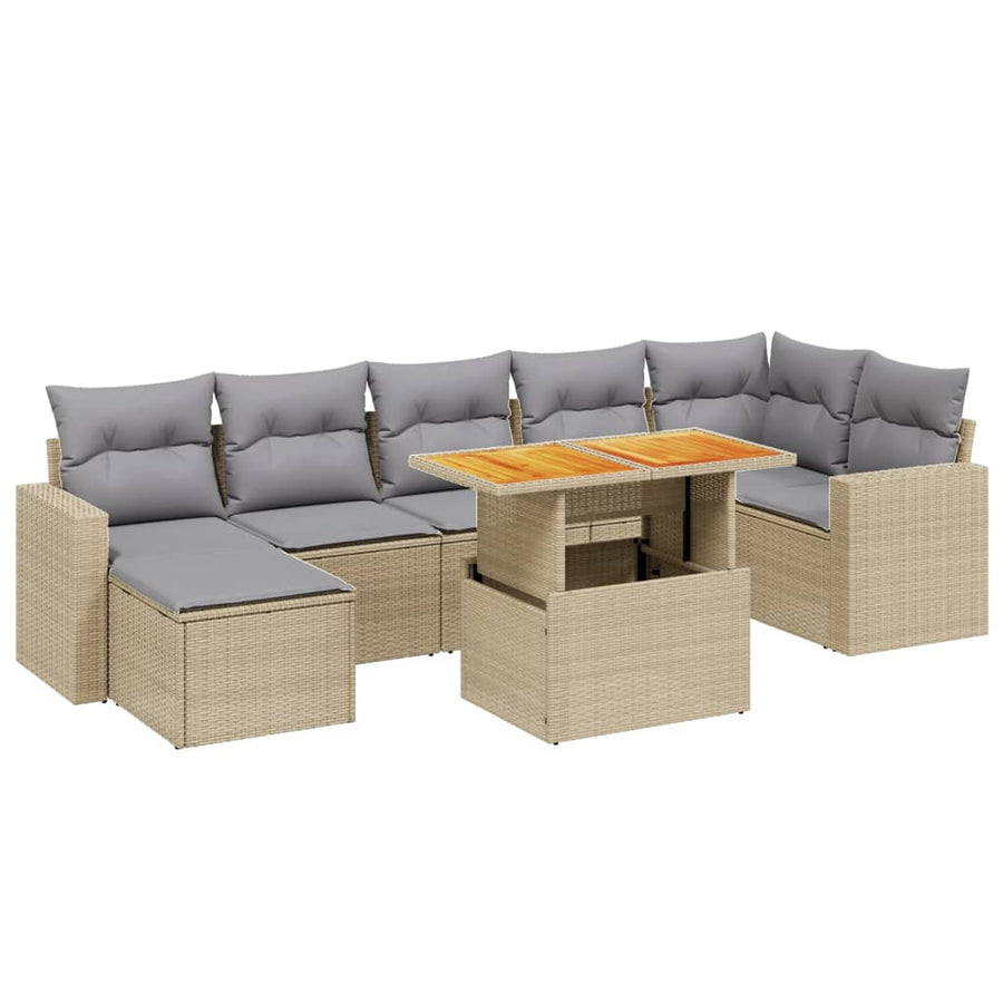 8-delige Loungeset met kussens poly rattan beige