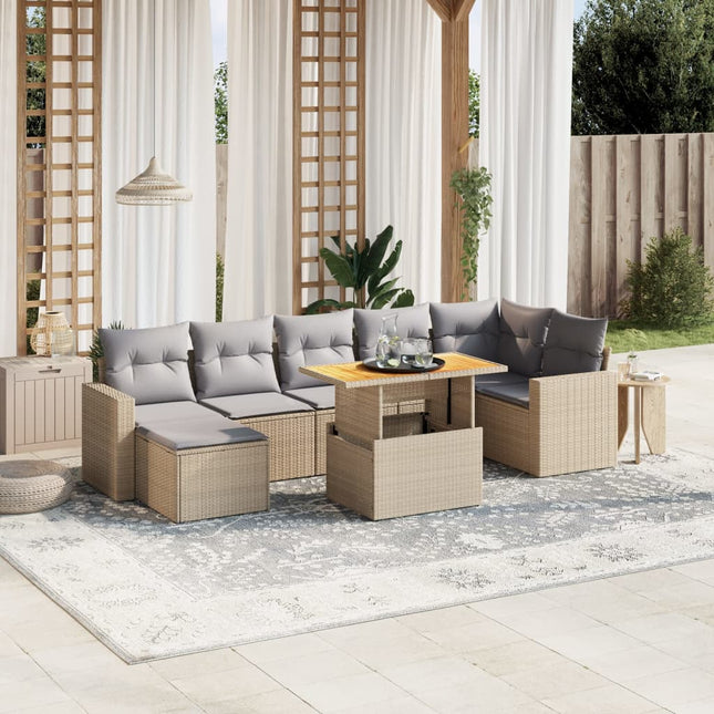 8-delige Loungeset met kussens poly rattan beige