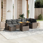 8-delige Loungeset met kussens poly rattan grijs