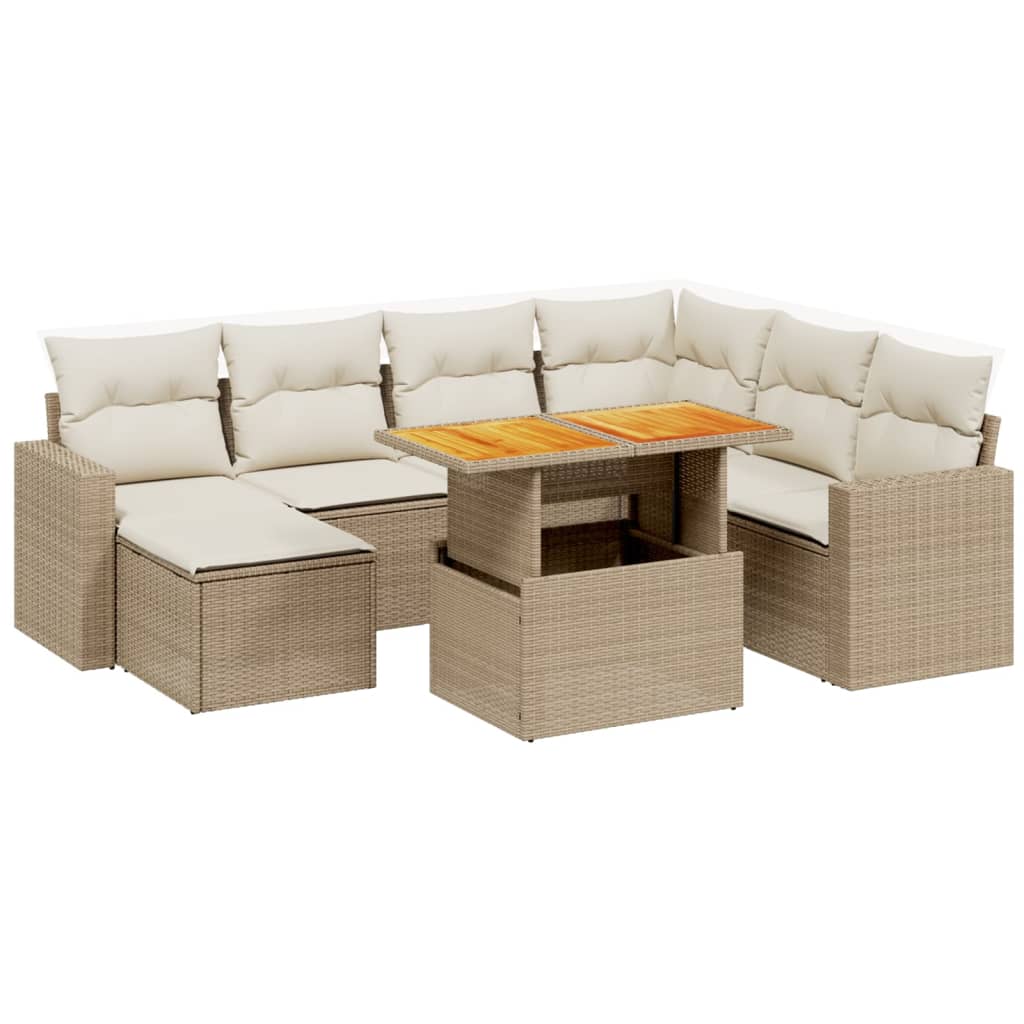 8-delige Loungeset met kussens poly rattan beige