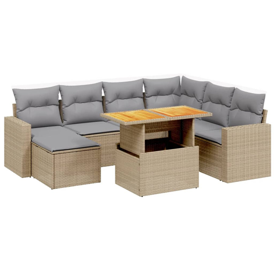 8-delige Loungeset met kussens poly rattan beige