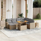 8-delige Loungeset met kussens poly rattan beige