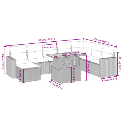 9-Delige Loungeset Met Kussens Poly Rattan Zwart