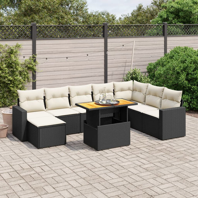 9-Delige Loungeset Met Kussens Poly Rattan Zwart