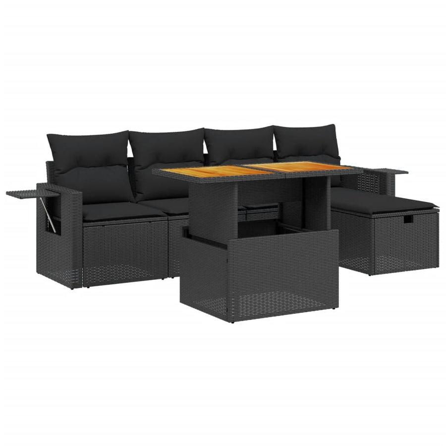 6-Delige Loungeset Met Kussens Poly Rattan Zwart