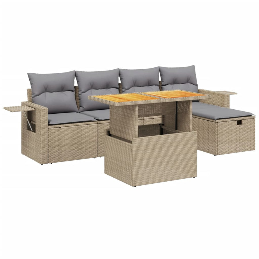 6-delige Loungeset met kussens poly rattan beige