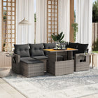 7-delige Loungeset met kussens poly rattan grijs