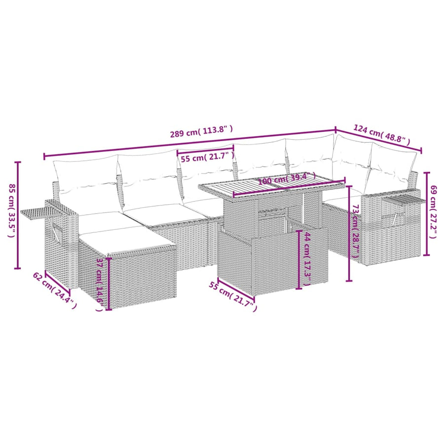 8-Delige Loungeset Met Kussens Poly Rattan Zwart