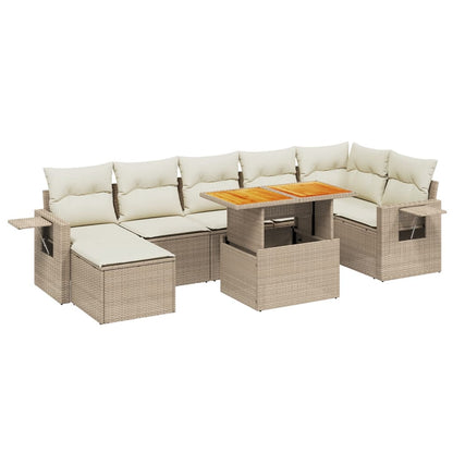 8-delige Loungeset met kussens poly rattan beige