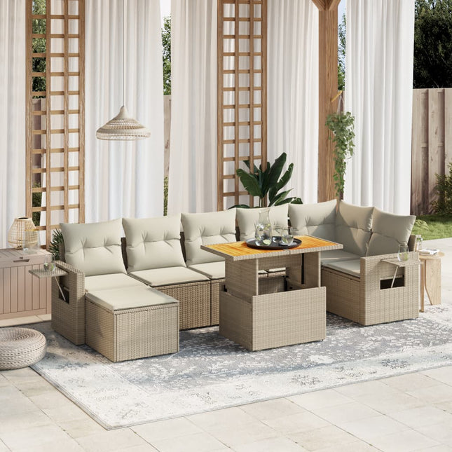 8-delige Loungeset met kussens poly rattan beige