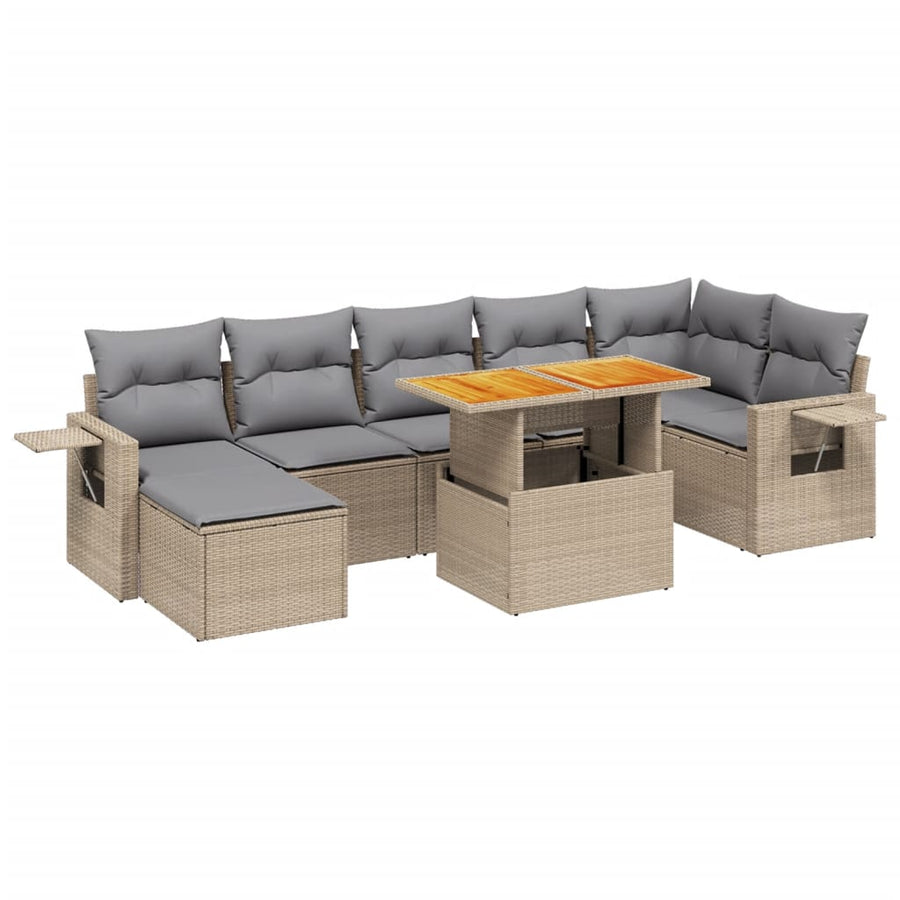 8-delige Loungeset met kussens poly rattan beige
