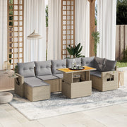 8-piece Lounge Set with Cushions Poly Rattan Beige
