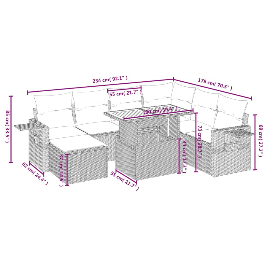 8-Delige Loungeset Met Kussens Poly Rattan Zwart