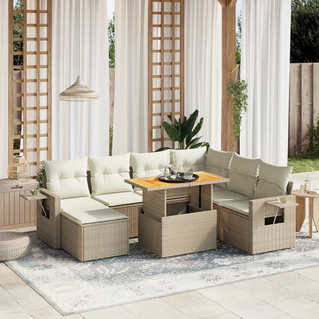 8-delige Loungeset met kussens poly rattan beige