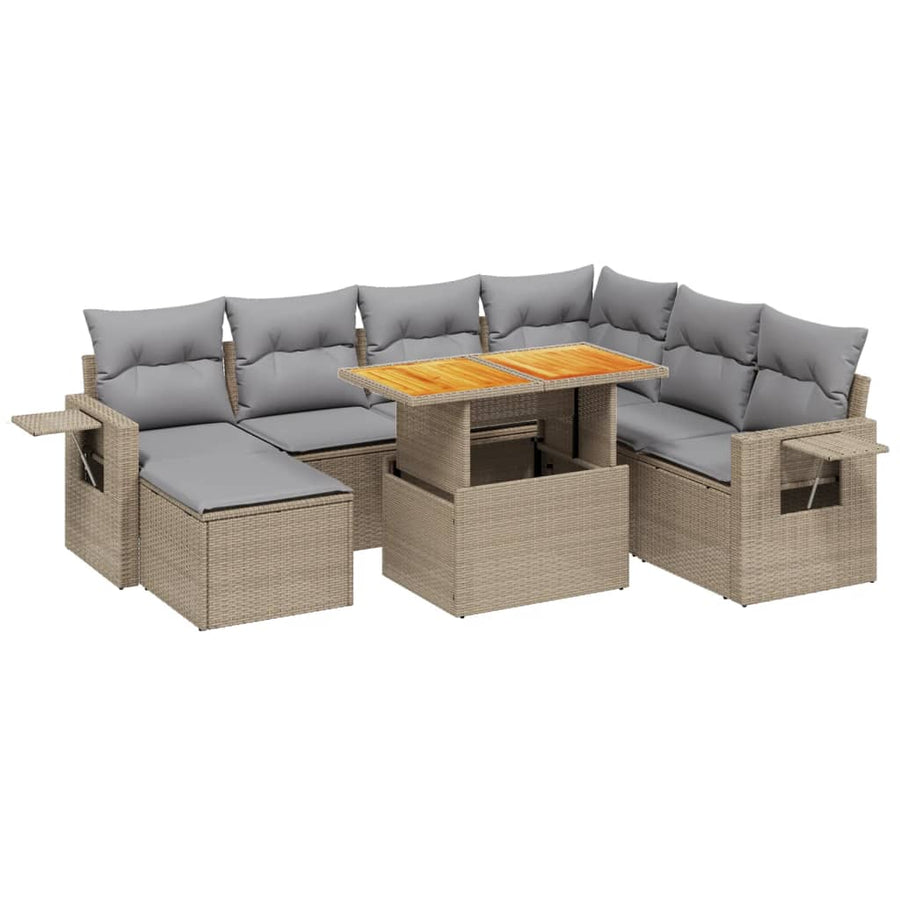 8-delige Loungeset met kussens poly rattan beige