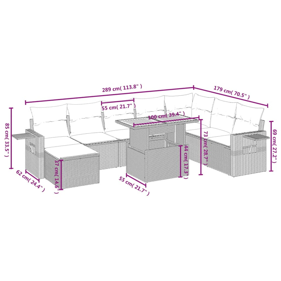 9-Delige Loungeset Met Kussens Poly Rattan Zwart