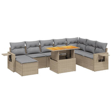 9-delige Loungeset met kussens poly rattan beige