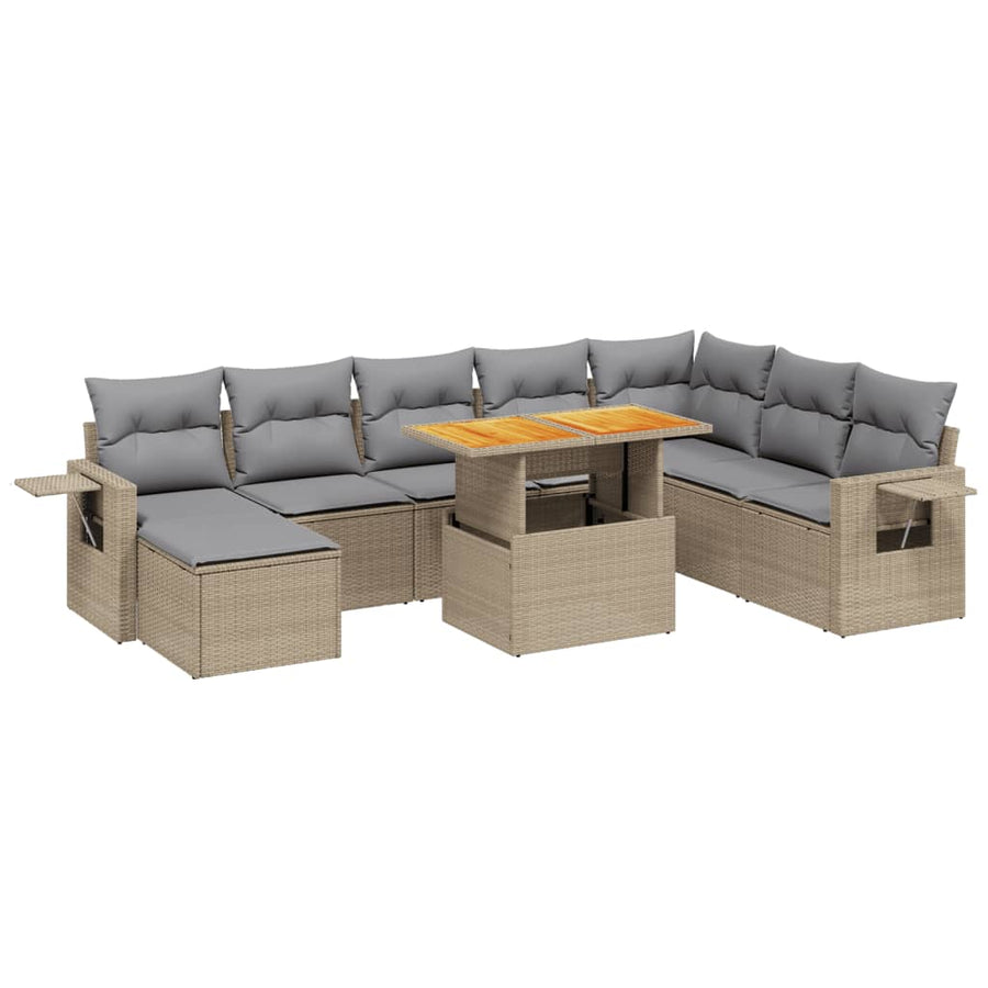 9-delige Loungeset met kussens poly rattan beige