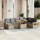 9-delige Loungeset met kussens poly rattan beige