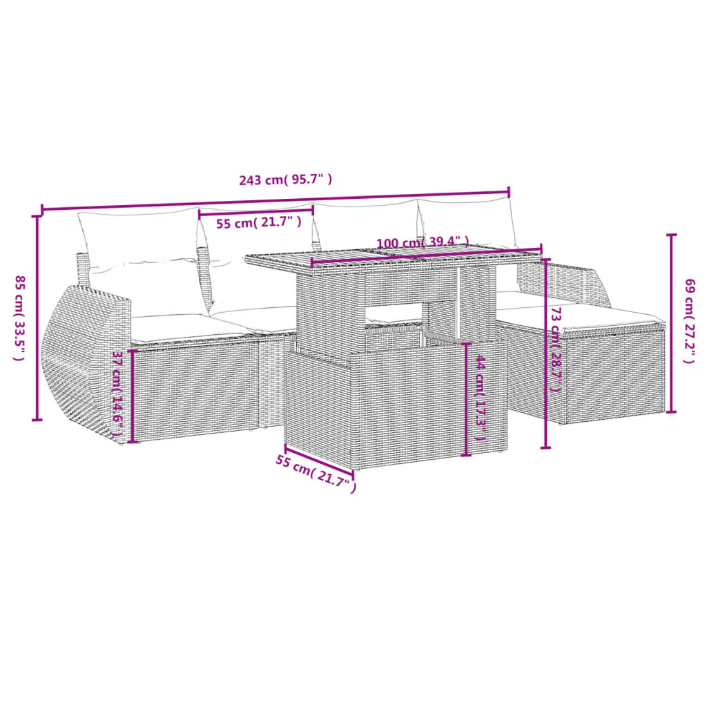 6-Delige Loungeset Met Kussens Poly Rattan Zwart