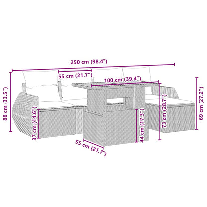 6-delige Loungeset met kussens poly rattan beige